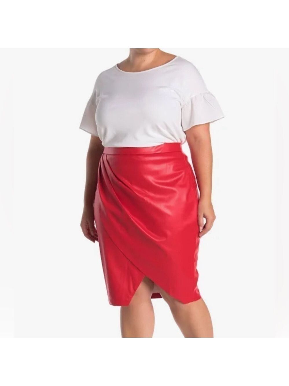 Marée Pour Toi Pintuck Faux Leather Pencil Skirt Red NWT